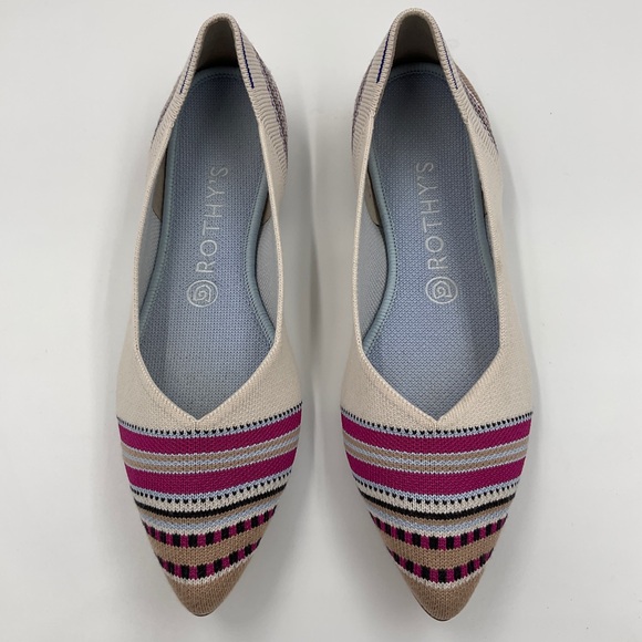 Rothy’s EUC Merino Point in Ivory Ribbon Stripe RETIRED STYLE Cream Pink Size 9 - Picture 3 of 16